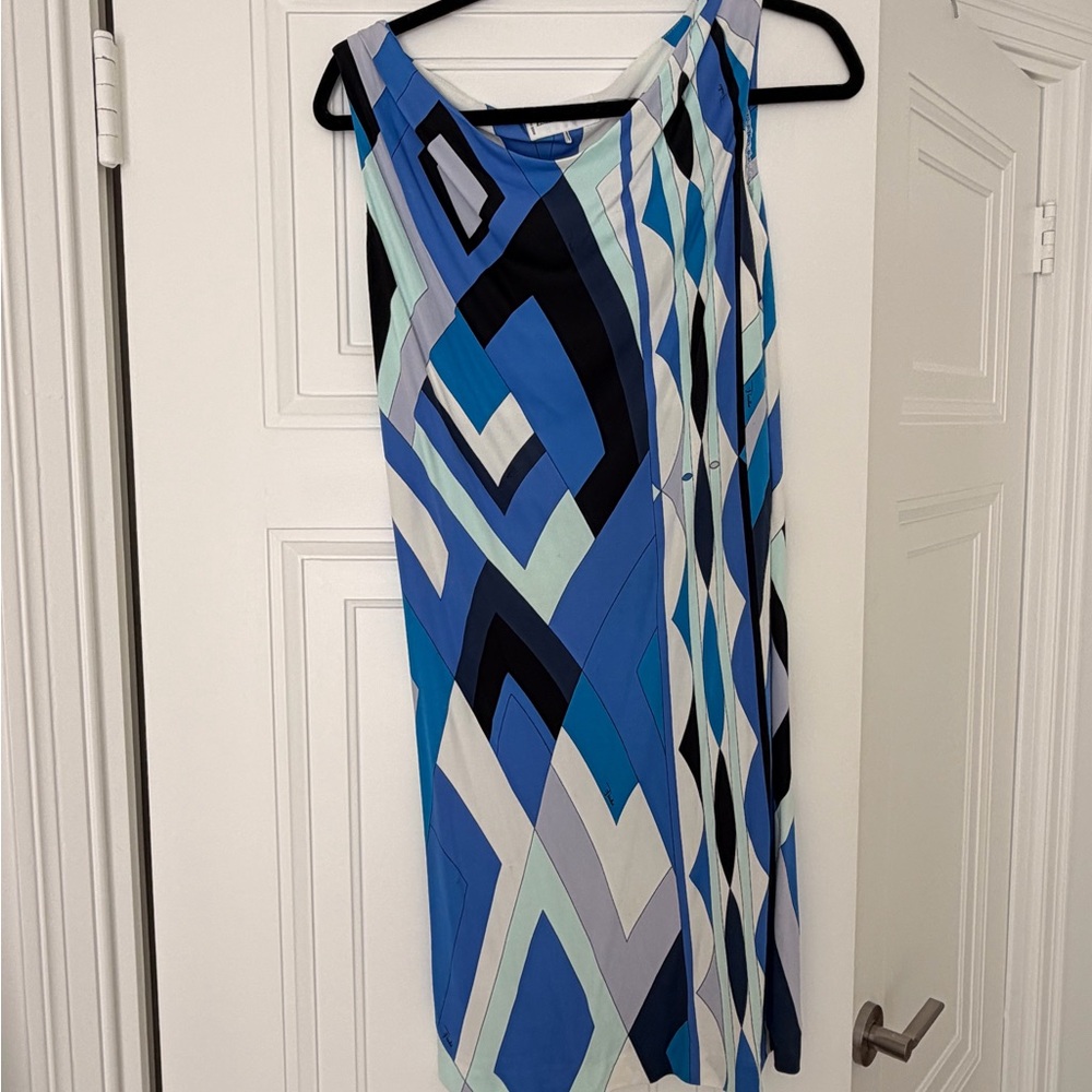 Emilio Pucci Blue Multi-Geo Sleeveless Shift Dress